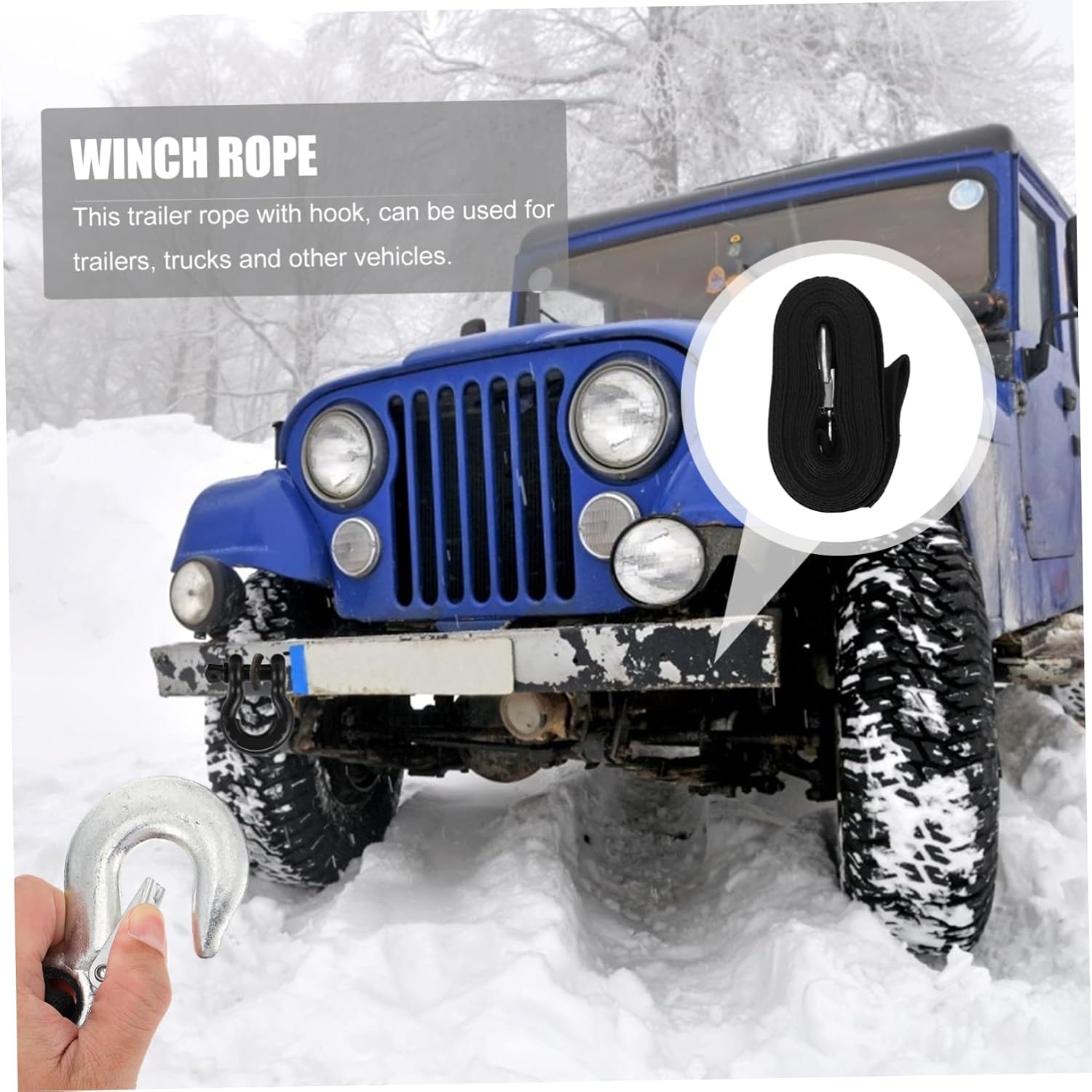SOLUSTRE 1pc Manual Winch Strap Hook Trailer Rope for Boat and Vehicle Towing Heavy Duty Emergency Safety Rope Buckle