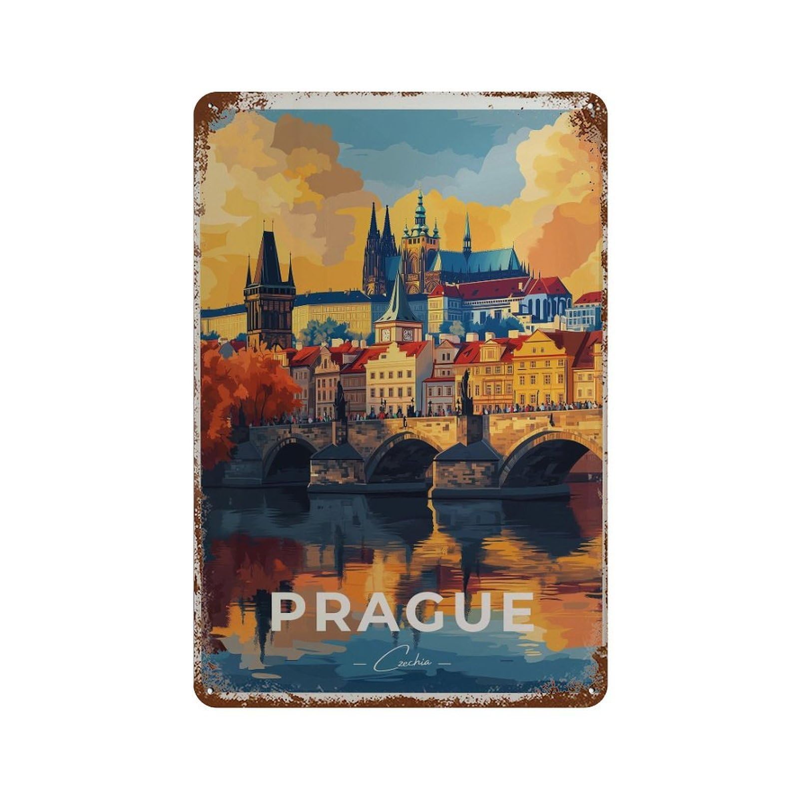 xiaoxiaoshen Prague Travel Czech Republic (2) Wall Decor Art Metal Tin Poster Modern Home Decor Art Home Bar Shop Decorations Vintage Sign 30x20cm