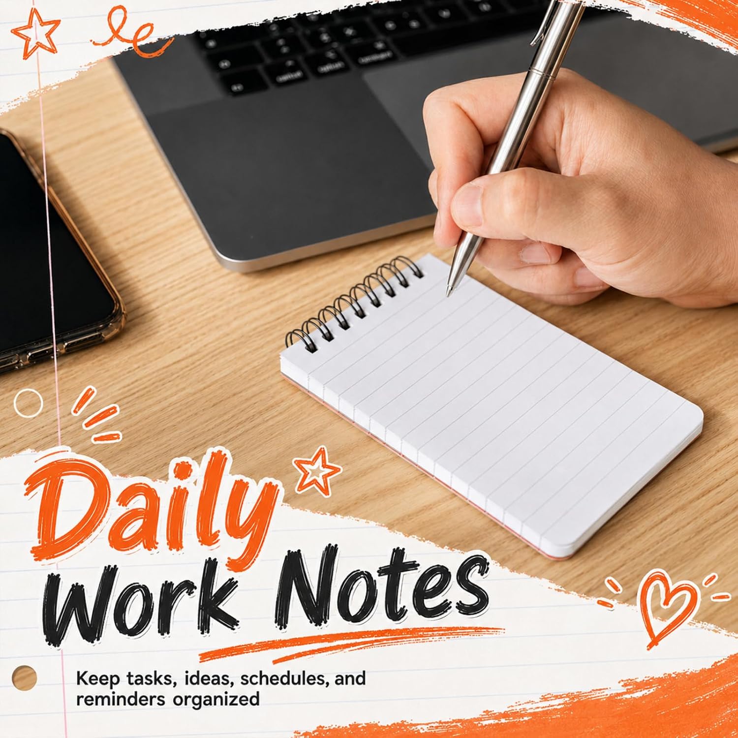 yskplrkn 24 Pcs Small Spirals Notebooks 3x5 inches 60 Sheets Note Pads Mini Memo Pad Top Wirebound Pocket Notepad for Work School Office College Student Supplies (Orange) image 4