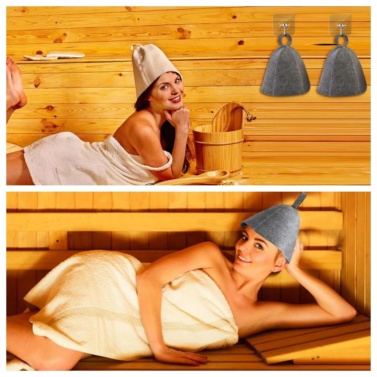 Chapeau de Sauna en Feutre Anti-chaleur Respirant pour Homme Femme, Gris et Blanc