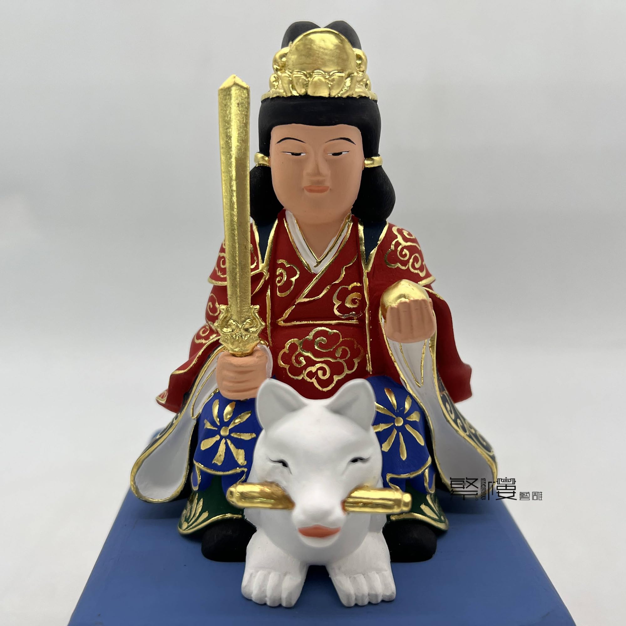 Amazon｜仏像 荼吉尼天 稲荷神 騎狐像 桧木製 木彫り 極彩色絵 置物 