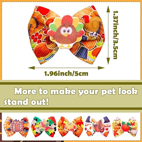 Miniatura 2 de 50 unidades25 pares de lazos para el pelo de perro de Acción de Gracias con banda de goma a granel para otoño, moño para cachorros, perros, gatos,