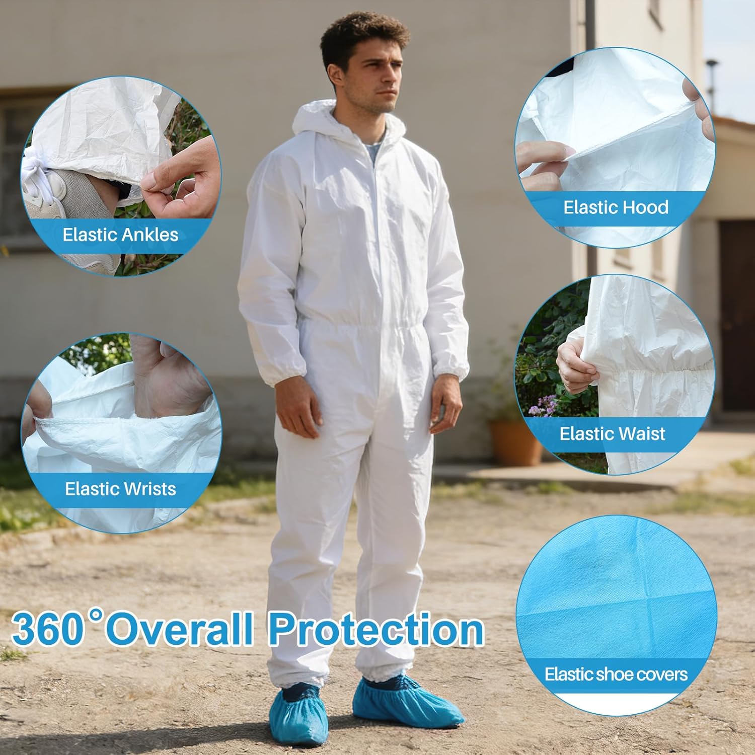10 Pack Disposable Hazmat Suits,Protective Coveralls with Hood Full Body Painters Suit Unisex, 5 Sizes (M to XXXL)