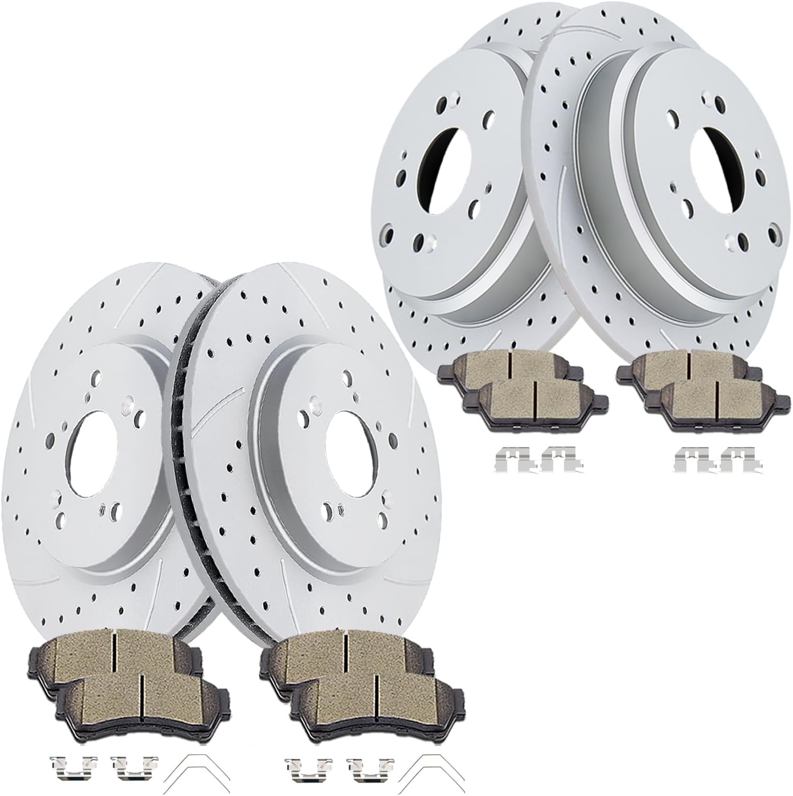 Front and Rear Disc Rotors Ceramic Brake Pads Drilled and Slotted Brake Kit Replacement for Honda Odyssey 2005-2010