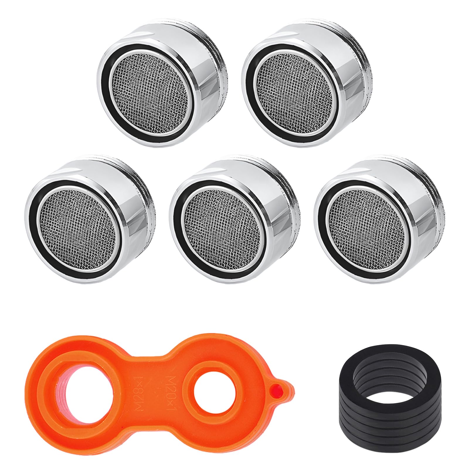 5 pcs Faucet Aerator Replacement Parts, VEINARDYL Kitchen Sink Aerator 15/16 Inch 24mm Male Thread Parts with Wrench and Gasket, Faucet Filter Starter with Brass Shell for Bathroom