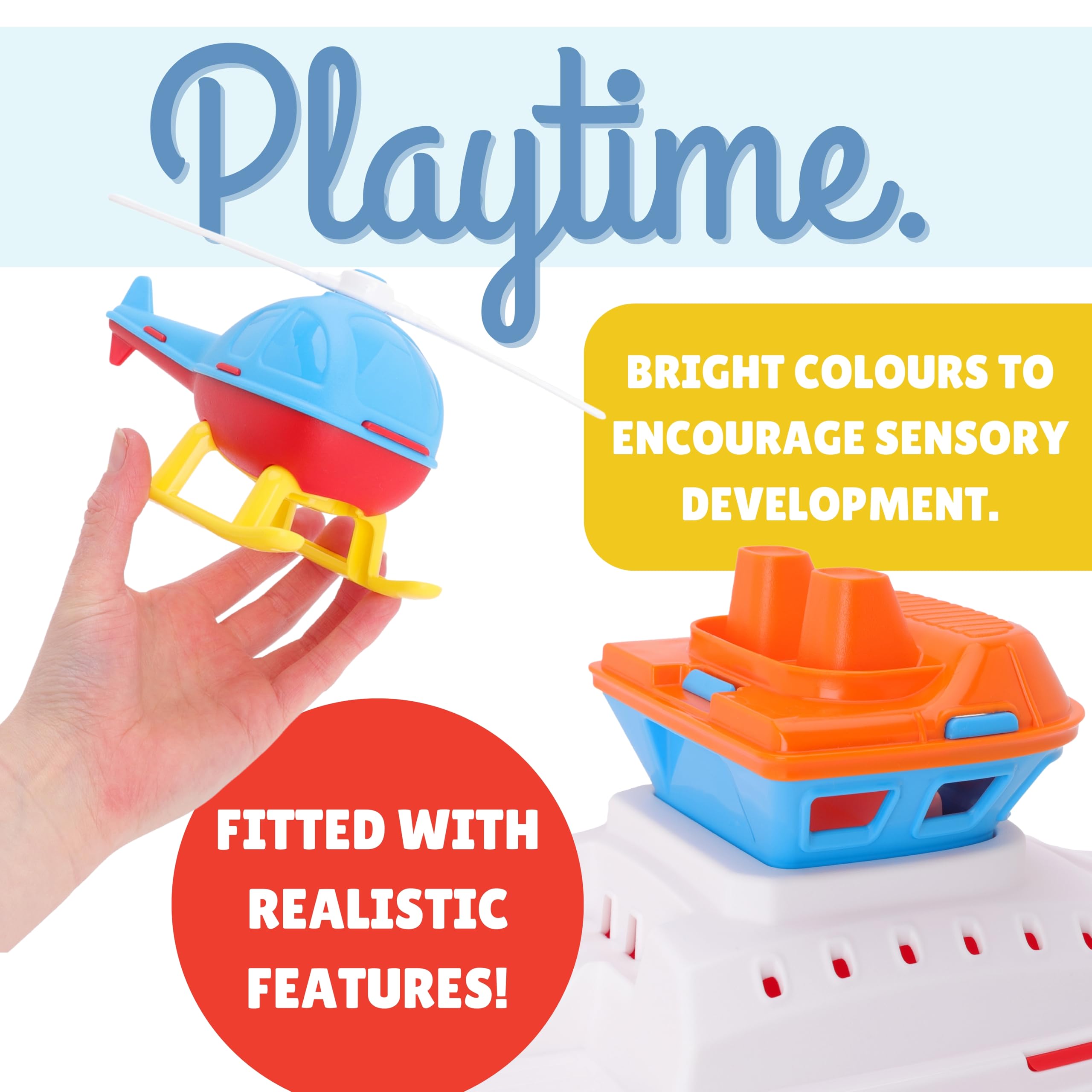 Toyland® 42cm (17") Colourful Helicopter Tugboat With Helicopter Included, Kids Floating Water Toy, Pool & Bathtime Boat Toys - Image 3