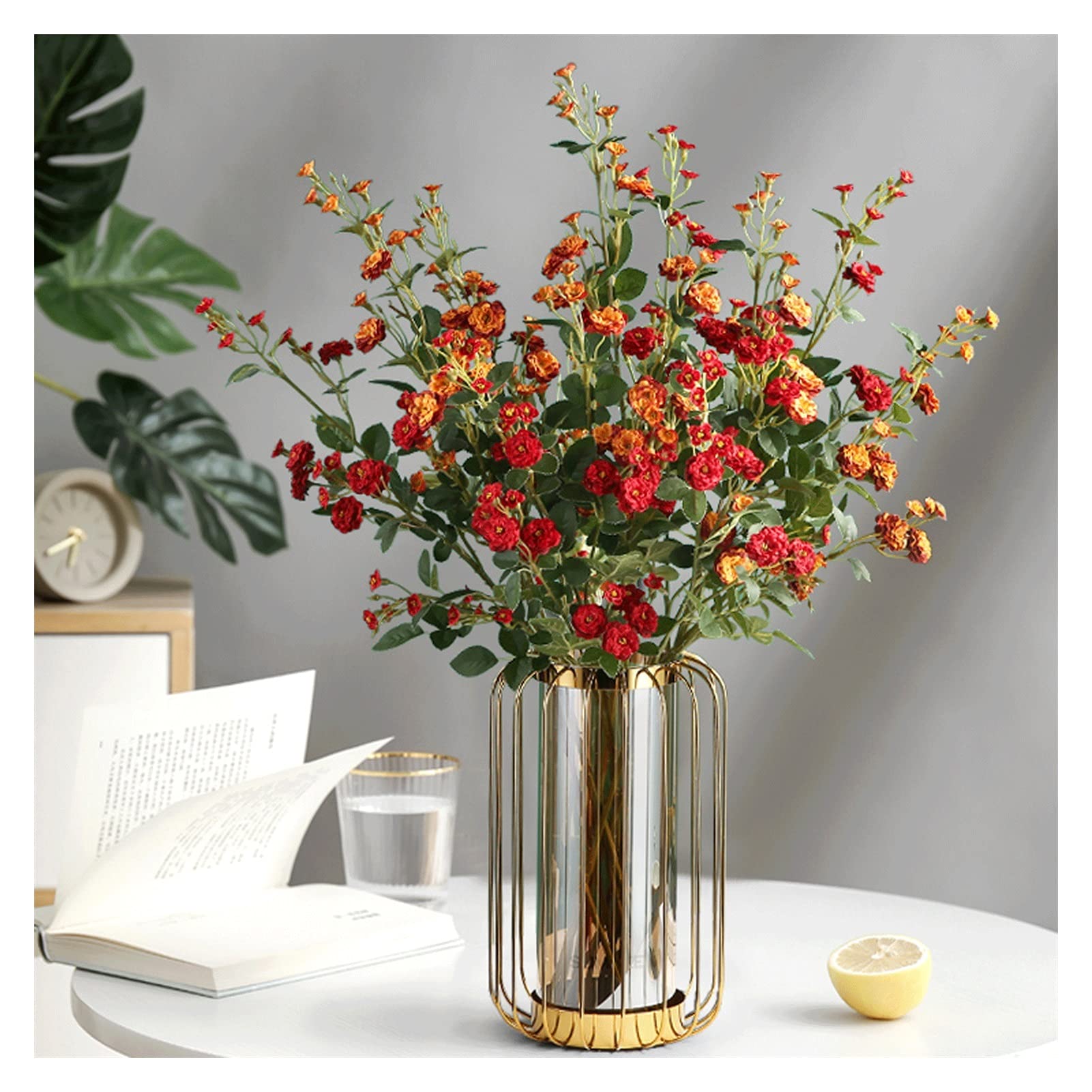 Amazon.co.jp: 造花 屋内 25.59インチ 造花シルクローズブーケ、メタル