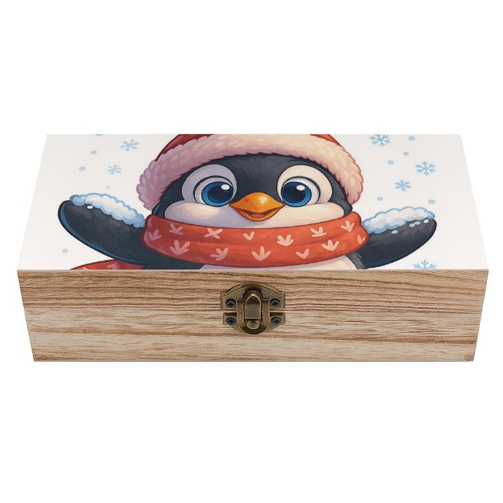 Oudrspo Cute Penguin Skiing Retro Wooden Storage Box Keepsake Jewelry Decorative Art Storages Box Gift Boxs