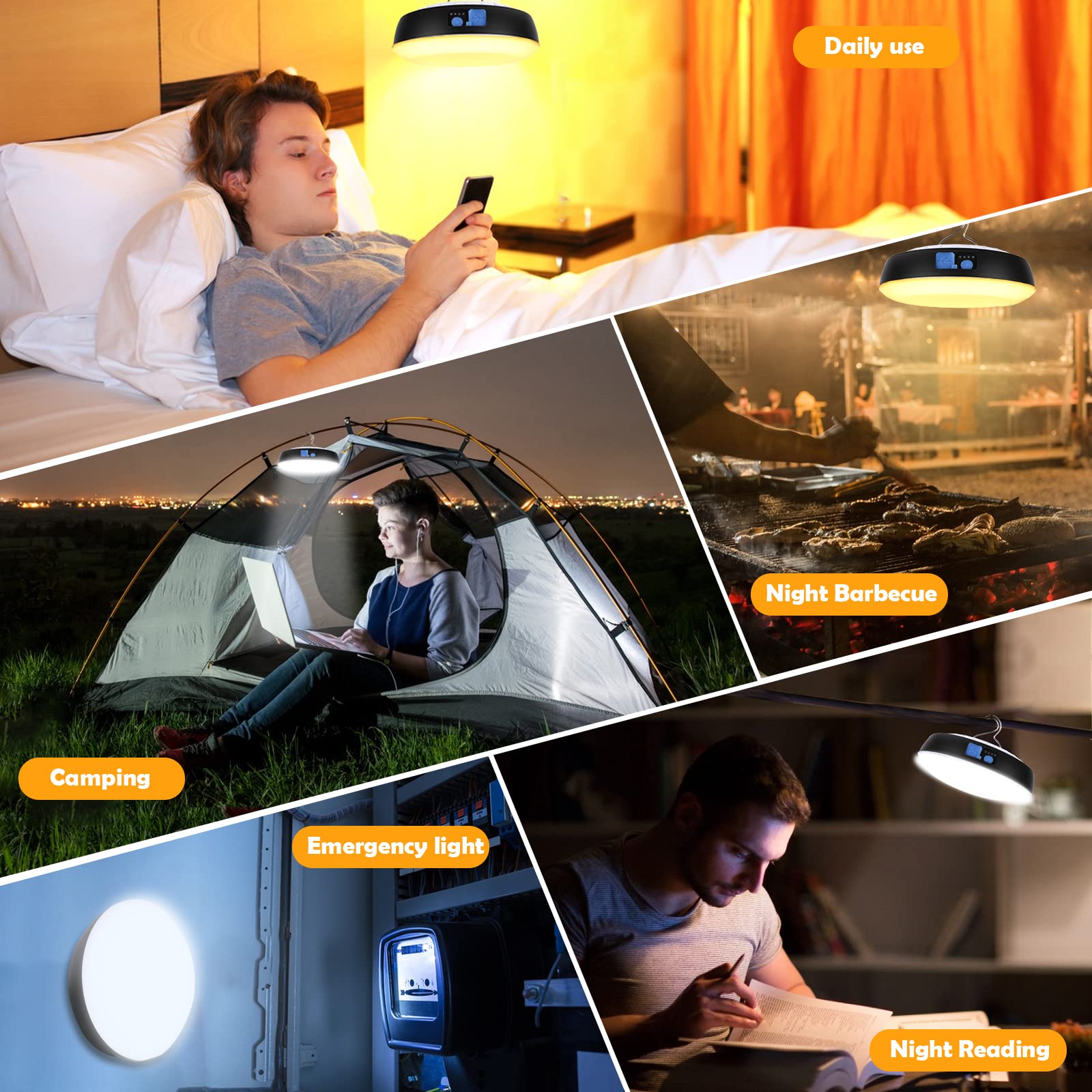 Lampada da campeggio a LED solare, Luce per Tende Ricaricabili USB con gancio, Lanterna da Campeggio Luce Esterna Magnetico Tenda luminosa con telecomando 6 modalità per Campeggio Escursionismo