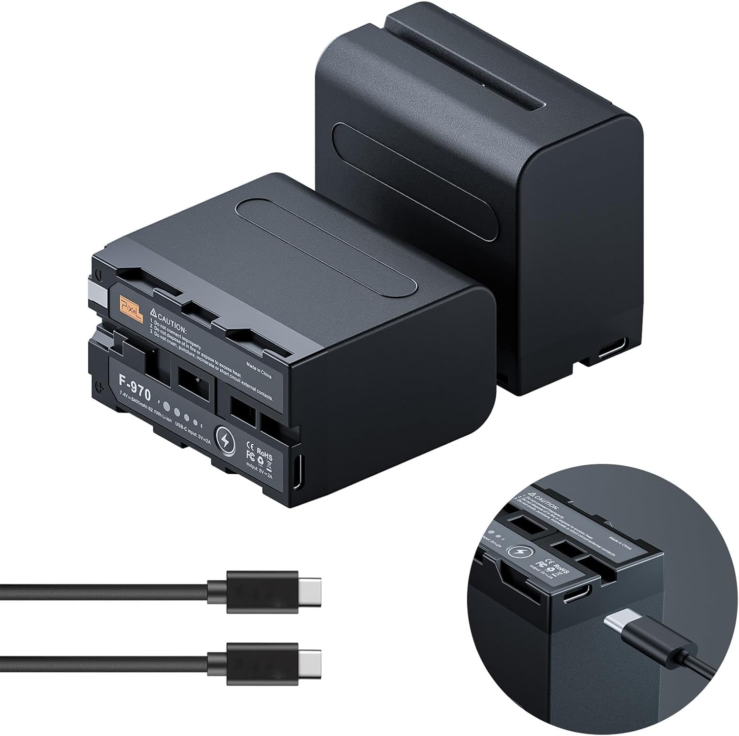 NP-F970 Battery，USB-C NP F970 Battery(2-Pack/8400mAh) Compatible with Sony NP-F970 F960 F950 F770 F750 F570 F550, Fit for Dazzne D50/D80 Video Light