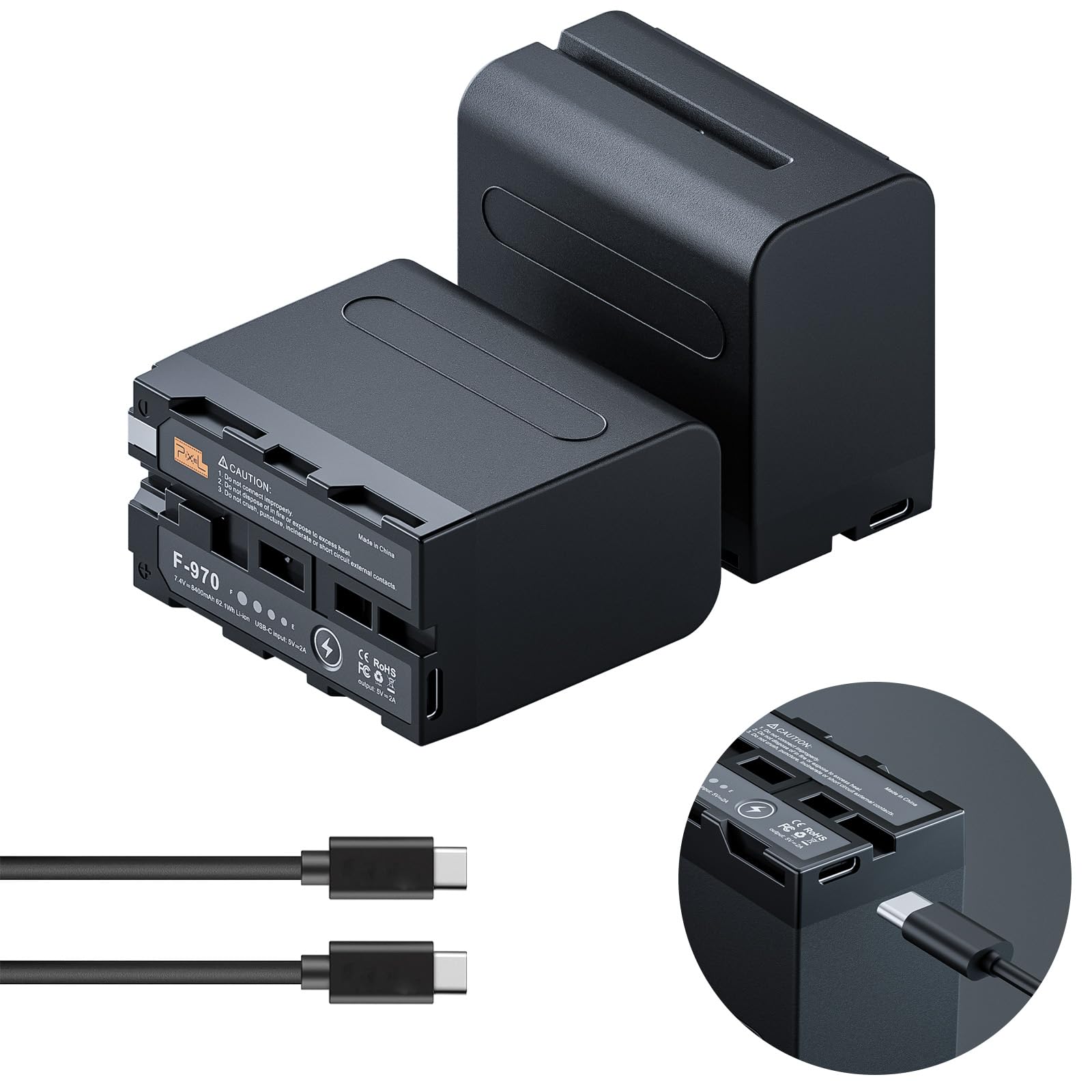 NP-F970 Battery，USB-C NP F970 Battery(2-Pack/8400mAh) Compatible with Sony NP-F970 F960 F950 F770 F750 F570 F550, Fit for Dazzne D50/D80 Video Light