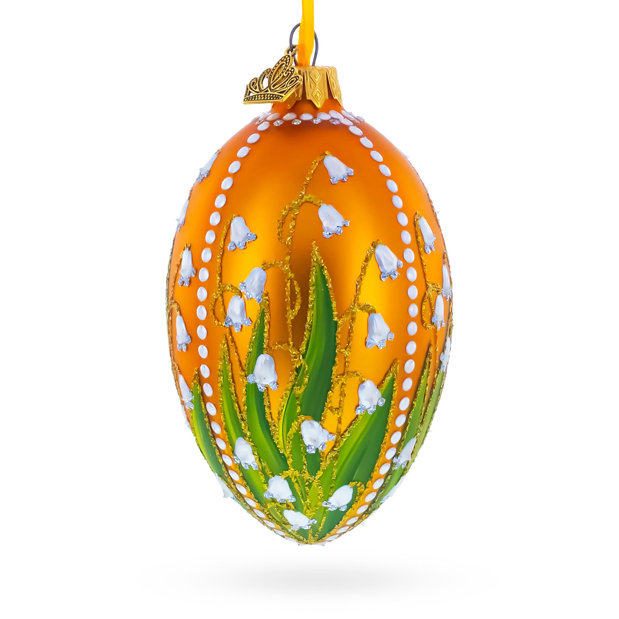 Muguet en verre sur œuf doré 10,2 cm, décoration de Pâques et bibelot de collection