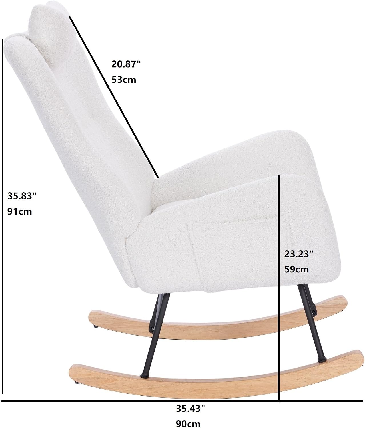 Upholstered Nursery Rocking Chair for Living Room Bedroom(White Teddy)