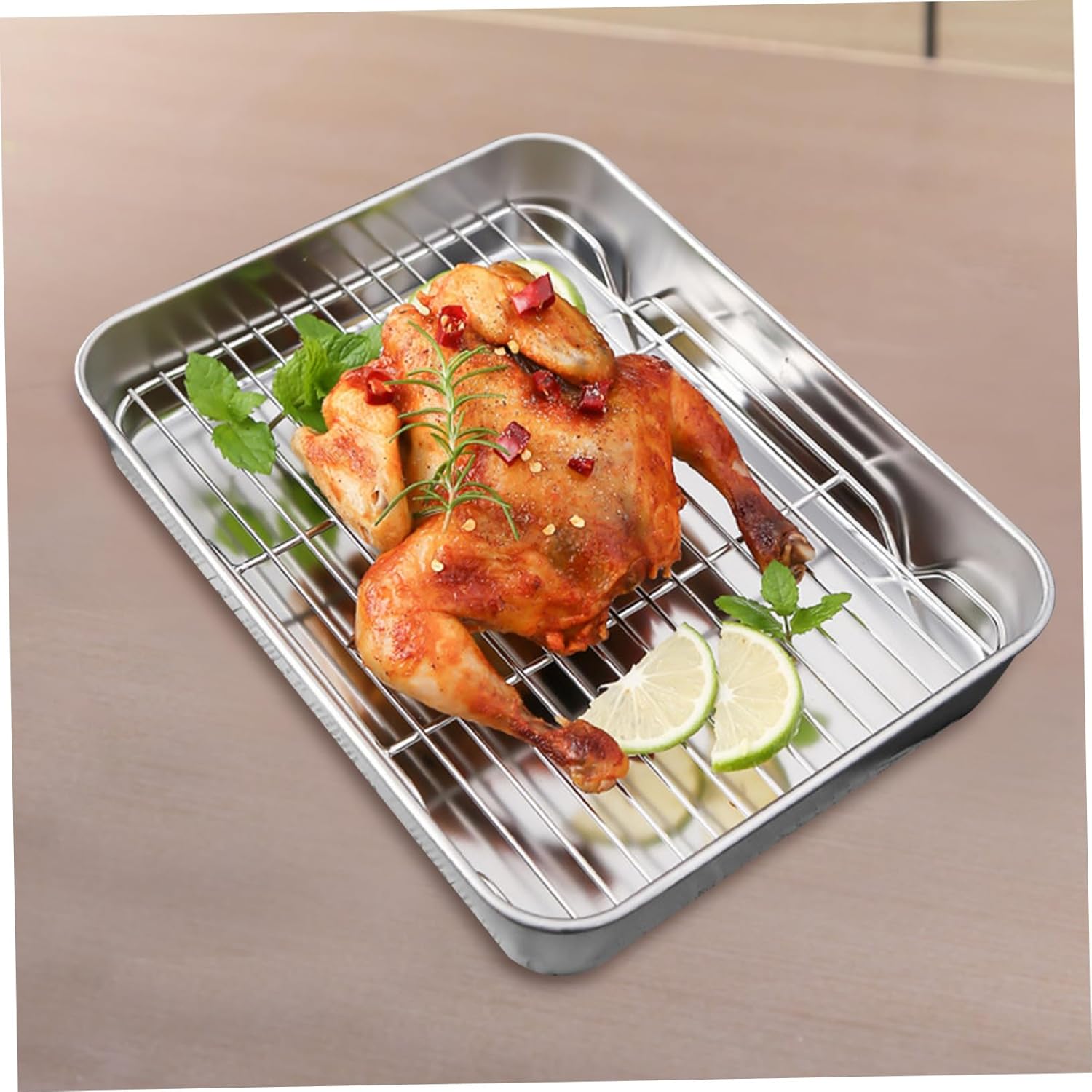 Versatile Oven Baking Pan Set Stainless Steel Rectangular Trays Roasting Rack for Turkey Bbq