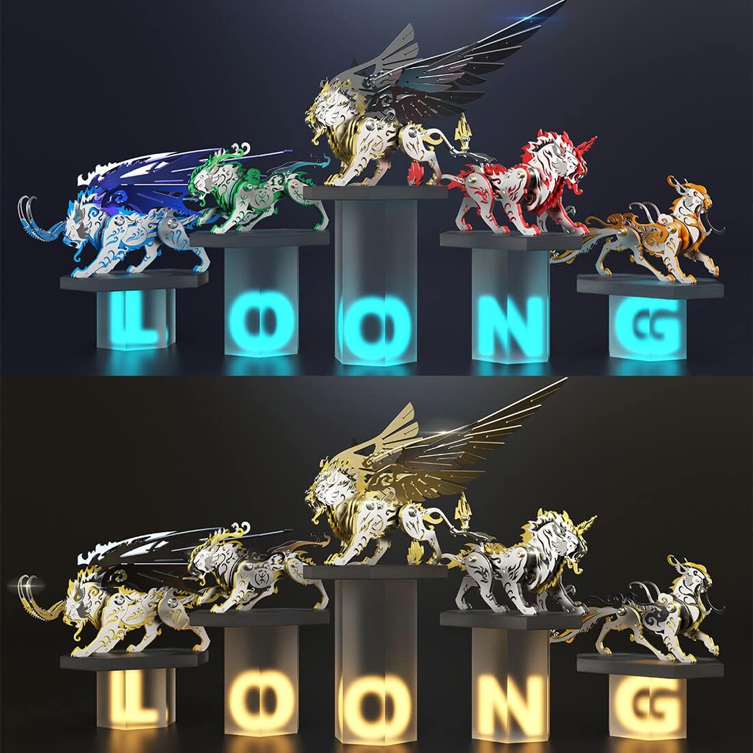 Ancient Chinese Tiger Beast 3D Metal Model Kit | 88PCS DIY Mechanical Creature Puzzle with Golden Finish | Mythical Animal Collectible for Home Office Desk Display Decor