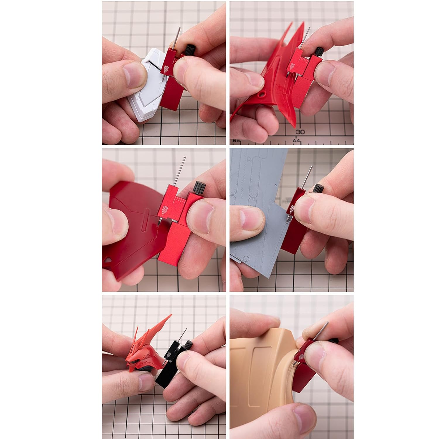 Hilitand Equidistant Parallel Scriber, Sturdy Aluminium Alloy with Tool Steel Engraving Needle for Gundam Model Building, Adjustable T Square Marking Ruler (Red)