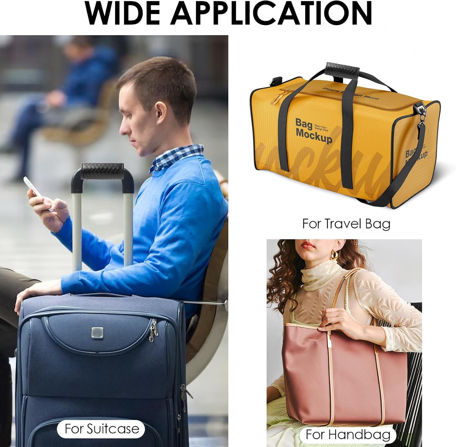 Leather Luggage Handle Wraps for Suitcase, 2 Pack Luggage Handle Cover Identifiers Tags Markers for Travel Accessories (Black 1)