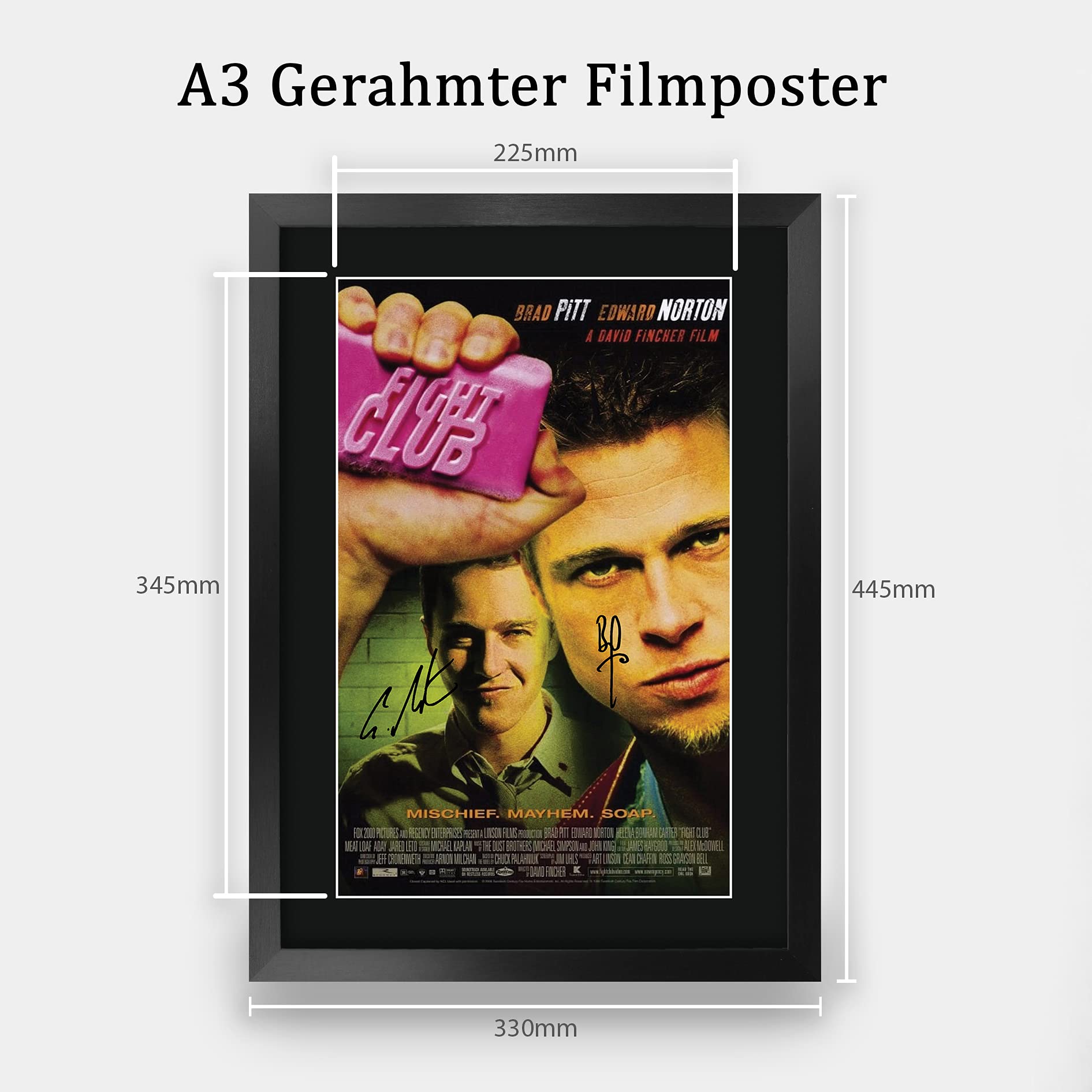 HWC Trading Fightclub A3 Gerahmte Signiert Gedruckt Autogramme Bild Druck-Fotoanzeige Geschenk Für Brad Pitt Ed Norton Filmfans