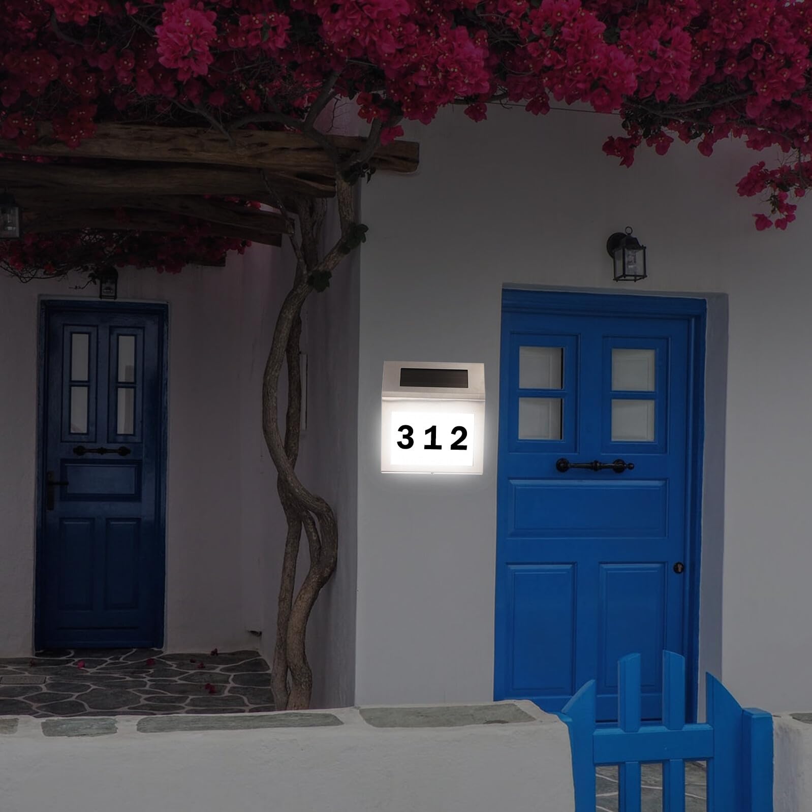 KOMBIUDA Lampada Solare con Numeri Indirizzo LED in Acciaio Inossidabile Illuminazione Esterna Resistente alle Intemperie per Casa e Giardino Senza Fili Ricaricabile ed