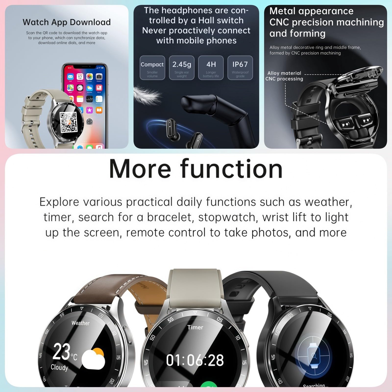 Reloj Inteligente con Auriculares Bluetooth 2 En 1,Carcasa Metálica,Resistente Al Agua IP67,Reloj Deportivo Plegable con Podómetro,Monitorización De Salud,Compatible con Android E iOS.