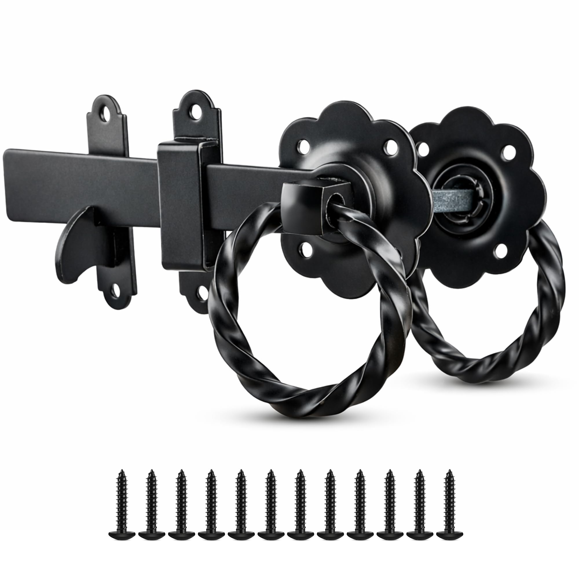 ZAVIA Twisted Garden Ring Gate Latch for Garden Gates 6โ Door Latch Powder Coated Solid Handle Gate Catches for External Door