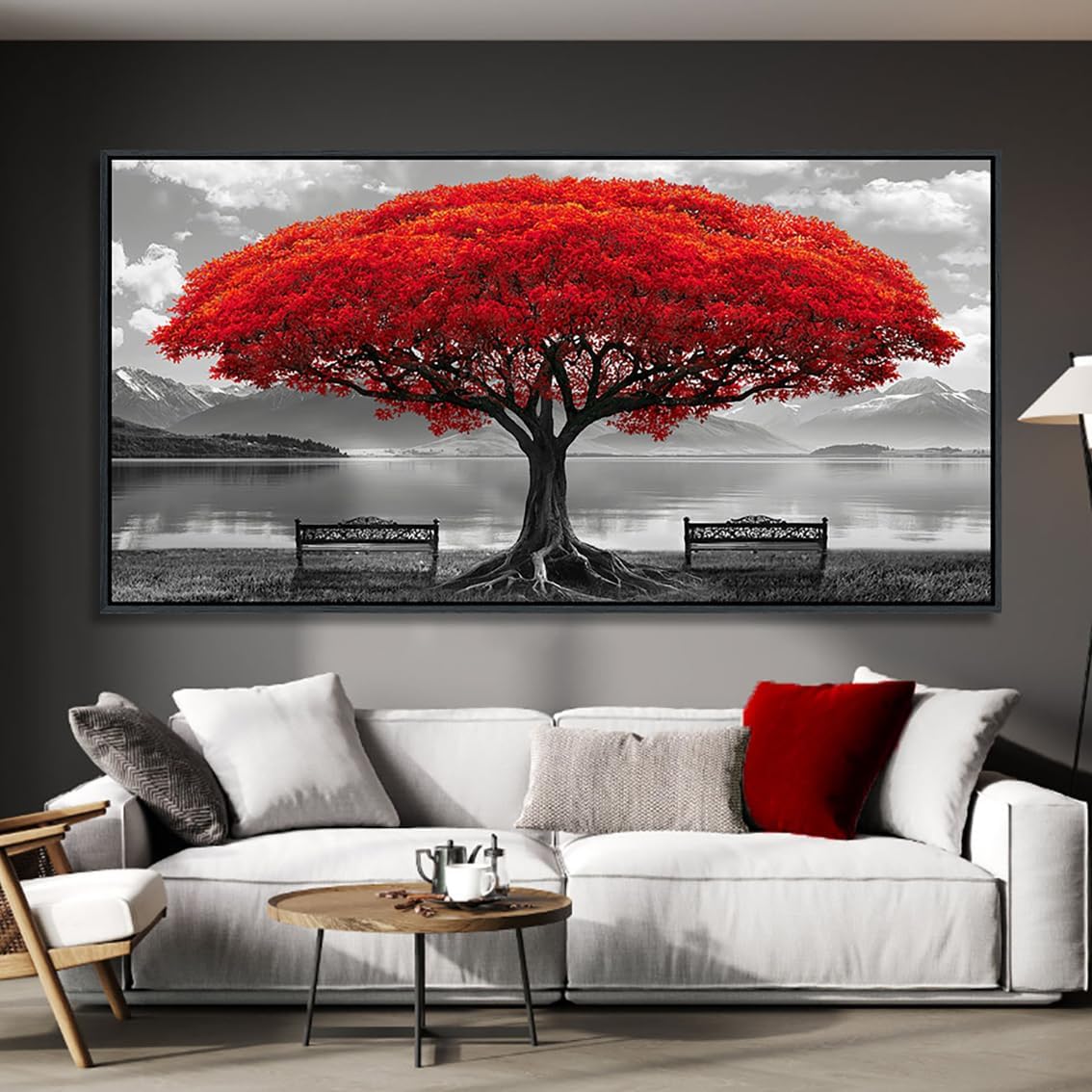 YDYSUNE Black and White Red Tree Wall Art Canvas Print Picture Large Red Tree Landscape Art Work for Living Room Bedroom Office Home Wall Decoration Decor With Frame 20x40IN 20"L x 40"W Red Tree+Framed