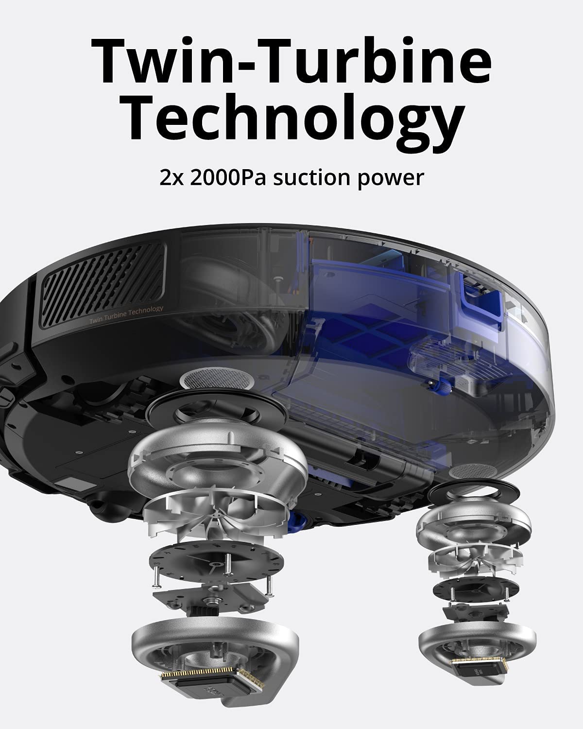 eufy RoboVac X8 Saugroboter mit Lasernavigation, 2X 2000Pa Saugleistung, Twin-Turbine Technologie, iPath Lasernavigation, AI. Map 2.0 Technologie, WLAN-Konnektivität(Generalüberholt)
