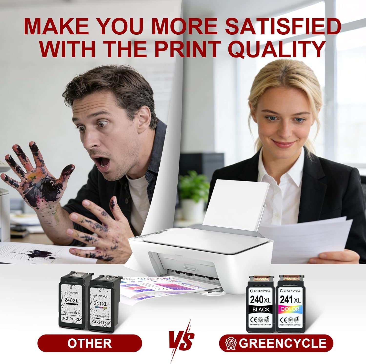 PG-240XL CL-241XL Ink Cartridge Replacement for Canon 240XL 241XL Combo Pack for Canon 240 241 for PIXMA MG3620 MG4220 MG3220 MG2220 MX392 MX432 MG3522 Printer(1 Black, 1 Tri-Color)