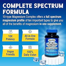 Vitalibre 10 in 1 Magnesium Complex, 420mg Elemental Magnesium | Ultra Strength, Max Absorption | Chelated Magnesium Supplement for Sleep, Nerves & Heart Health | Non-GMO, 90 Vegan Capsules