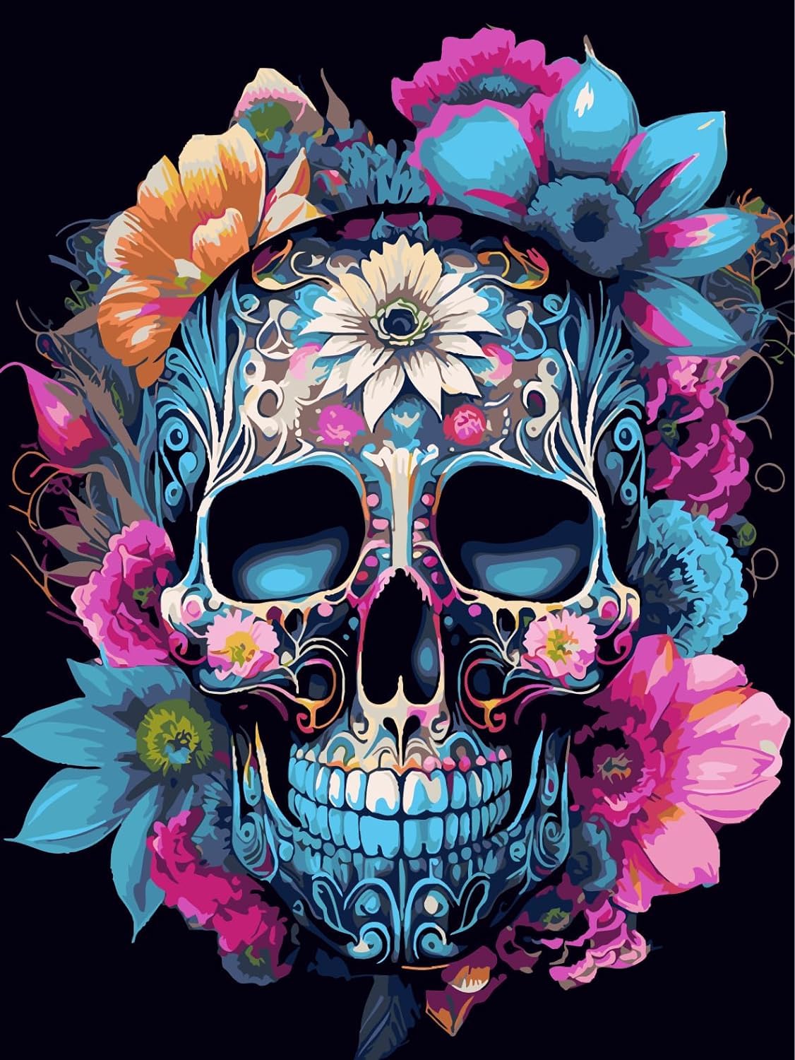 Leisouu Skull Flower Paint by Numbers for Adults- Sugar Skull Paint by Numbers for Adults Beginners, Acrylic Simple Paint by Number Canvas for Gift Decoration(40x50cm)