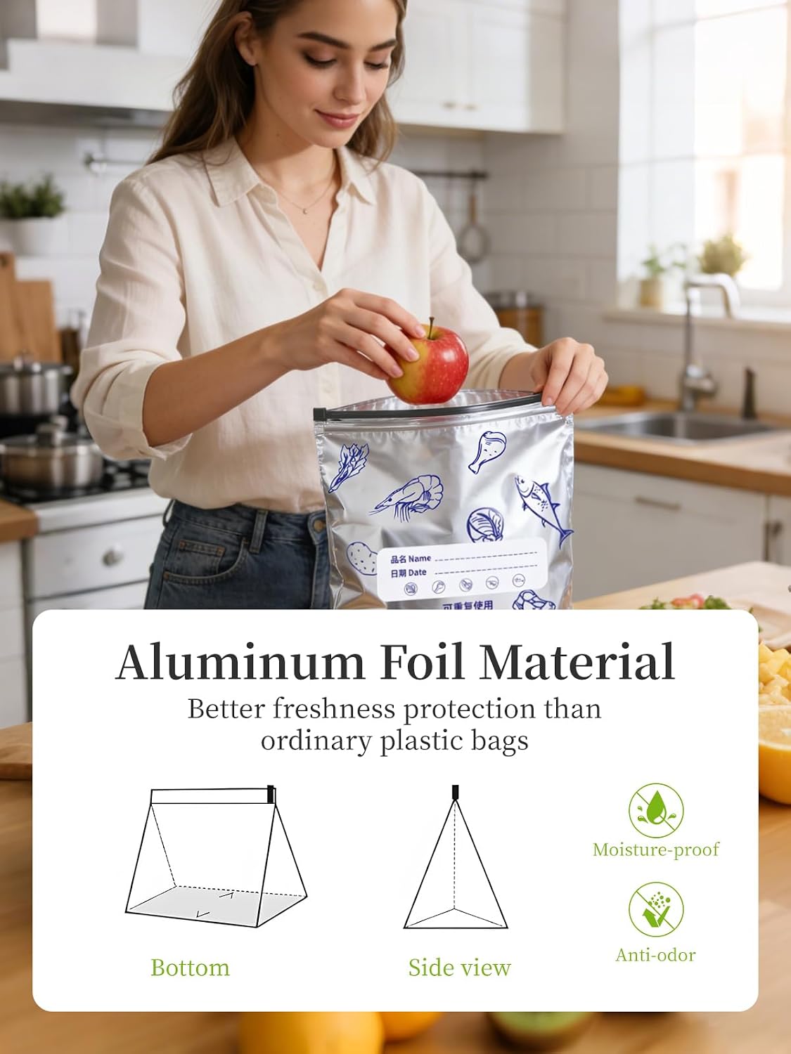 50PCS Aluminum Foil Slider Storage Bags, Reusable Airtight Food Saver Pouches, Leakproof & Odor-Proof Freezer Bags for Meat, Vegetables, Snacks, Meal Prep - Mix Pack image 2