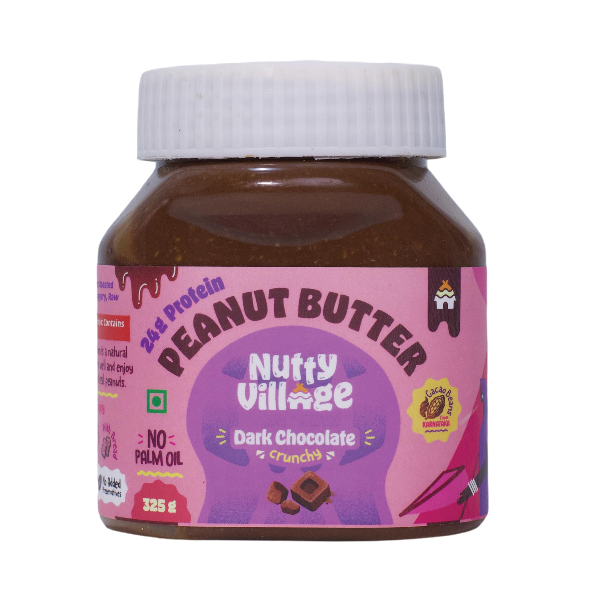 Nutty Village High Protein Peanut Butter 24g | Dark Chocolate | Creamy | Vegan & Gluten-Free Nut Butter | Made with 100% Pure Roasted Desi Peanuts, Jaggery & Raw Cacao | 325g-image-25