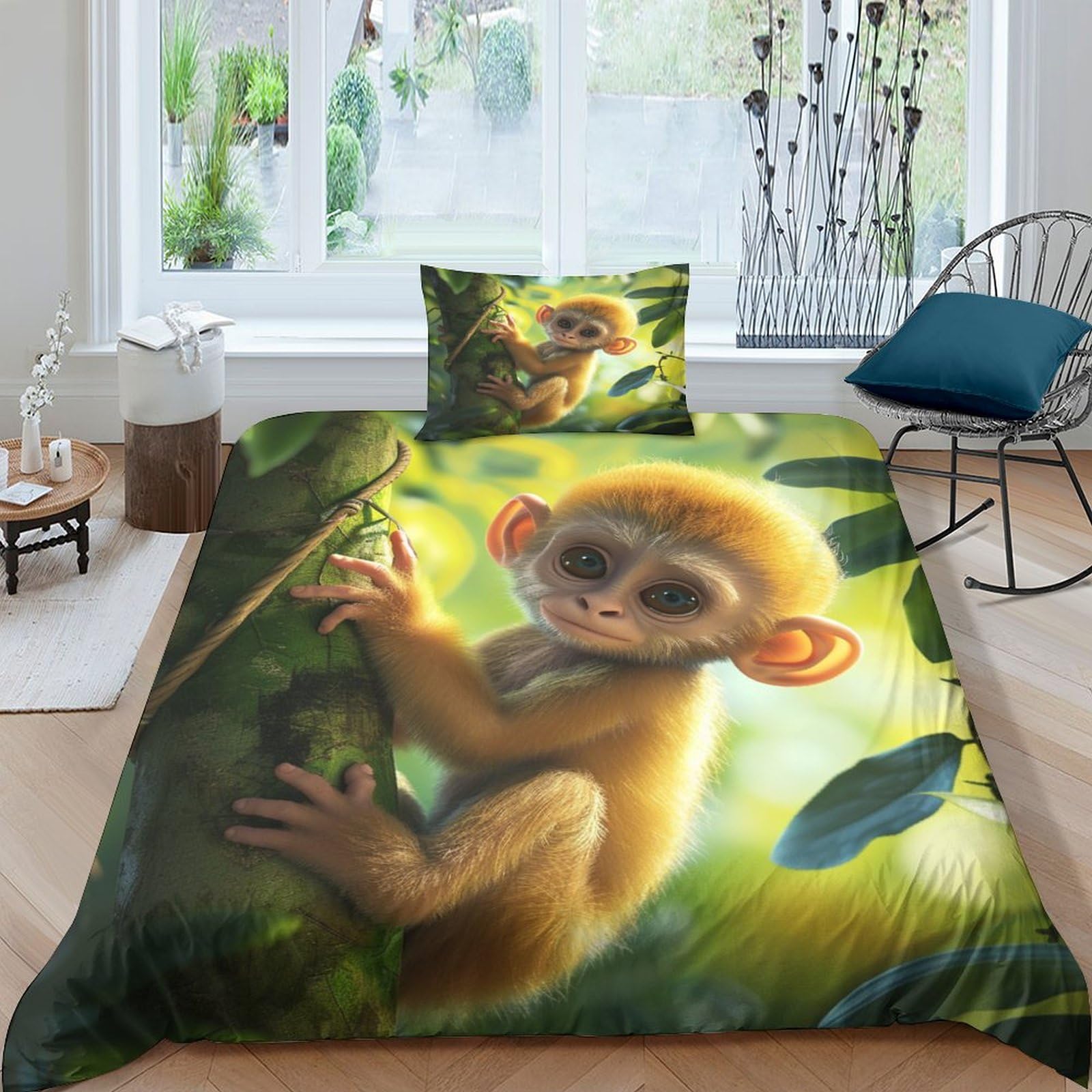 Parure de lit singe 135x200 cm pour chambre d'enfant dynamique et stylée
