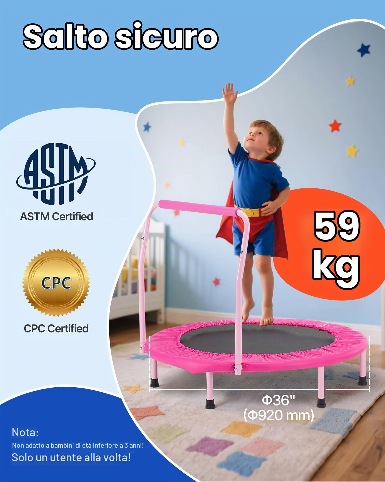 VEVOR Trampolino per Bambini, Rebounder Esterno e Interno 955x750 mm, Pieghevole con Maniglia