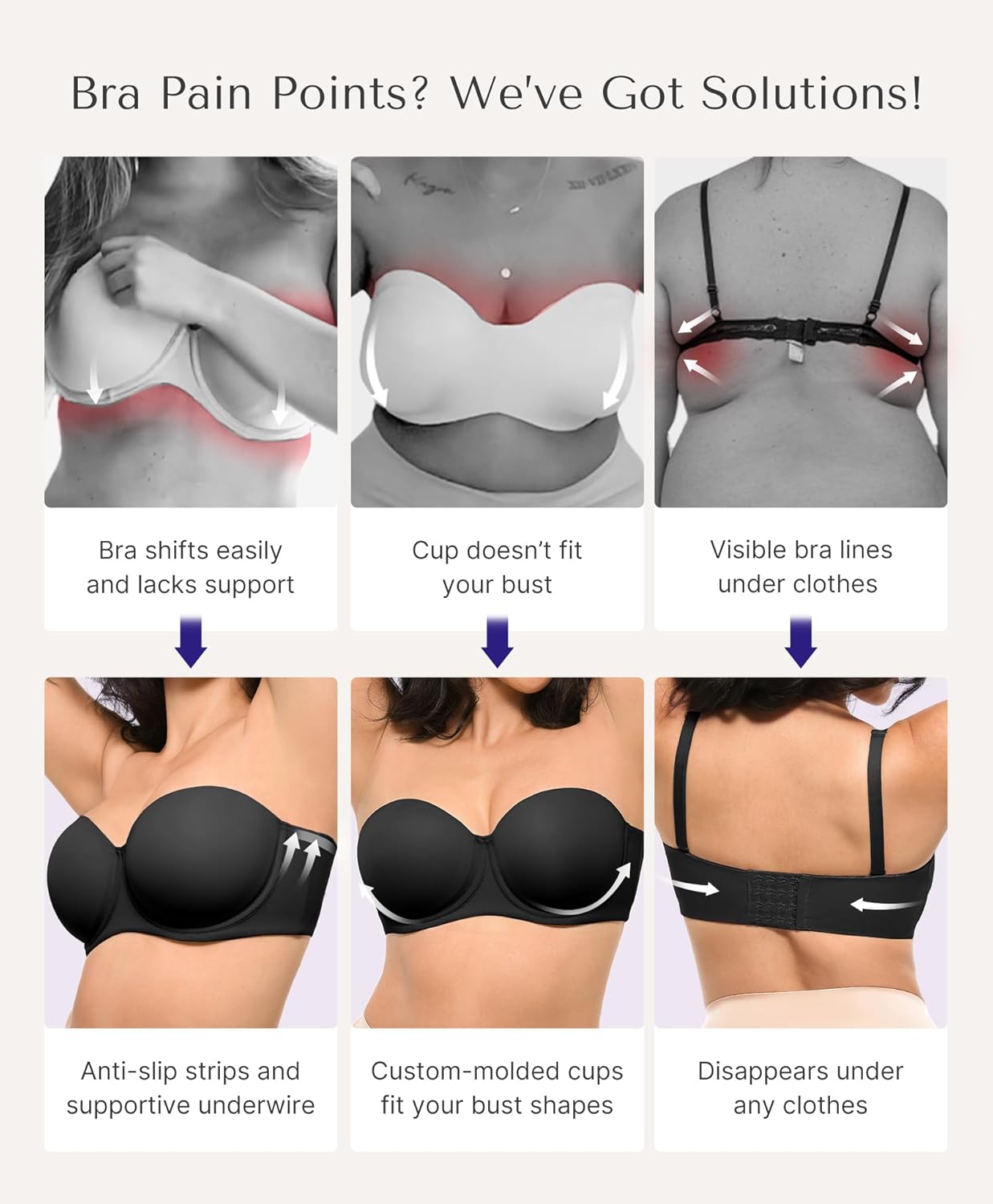 SHAPELLX Women's Minimizer Convertible Strapless Bra with Underwire Push Up Bras