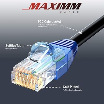 Maximm Cat6 Outdoor Ethernet Cable 25 Ft, Direct Burial, Black