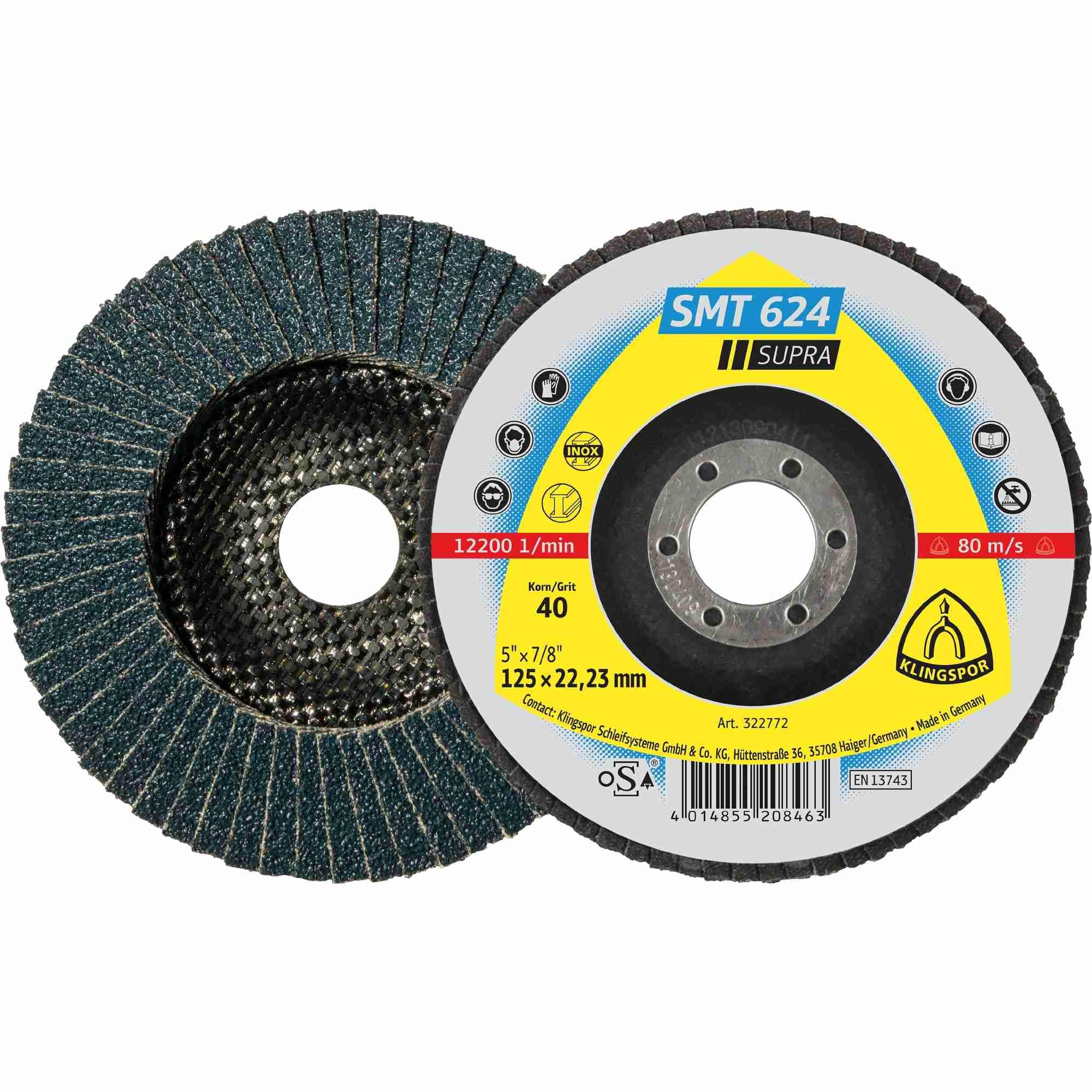 322775 Talerz do ścierania SMT 624, 125X22,23 mm, 10 szt. Ziarno: 80, wypukły