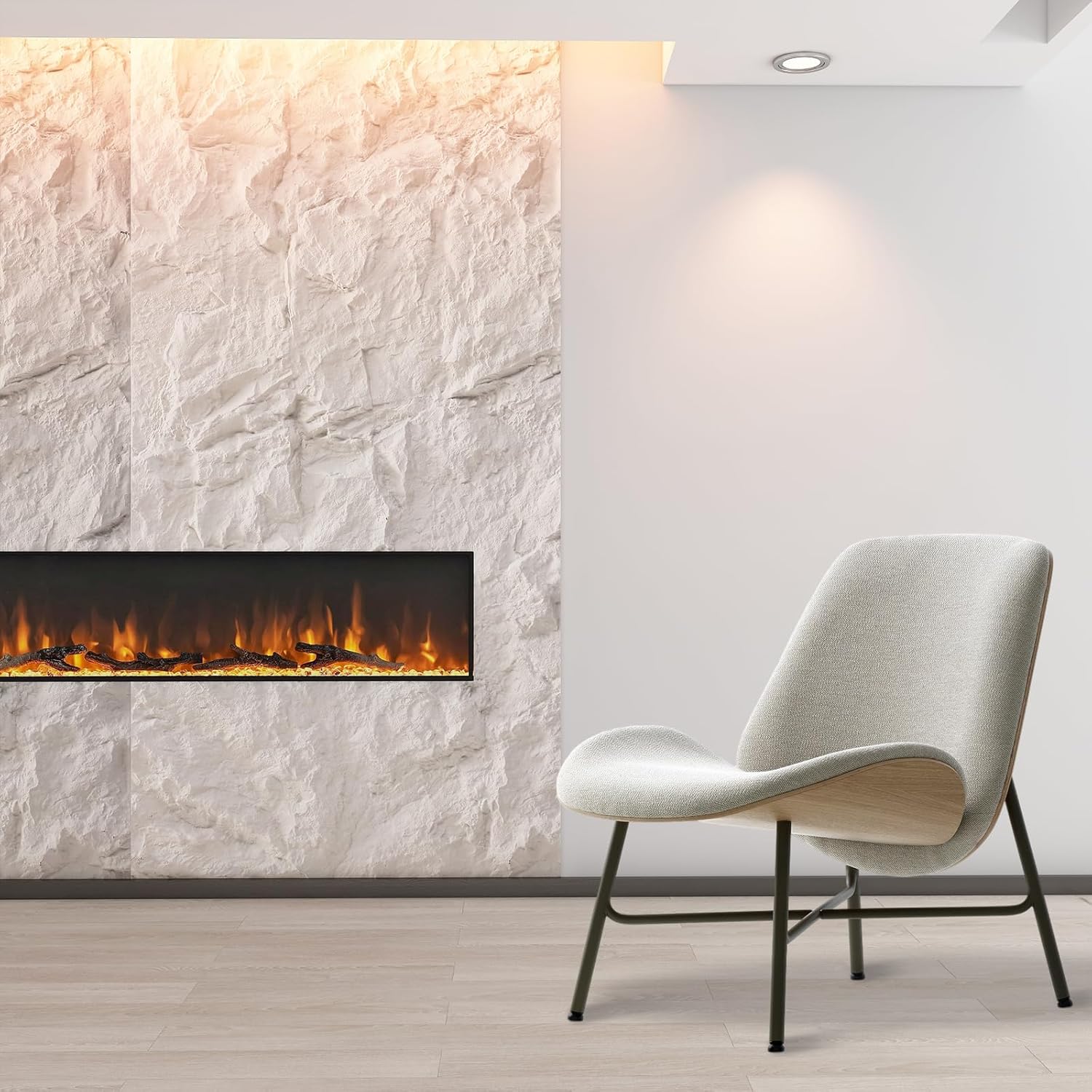 OUZUGIE 4 PCS Faux Stone Wall Panel 47.2’’ x 23.6’’ Interior Exterior Wall Decor 3D PU Panel with Mountain Rock Design White