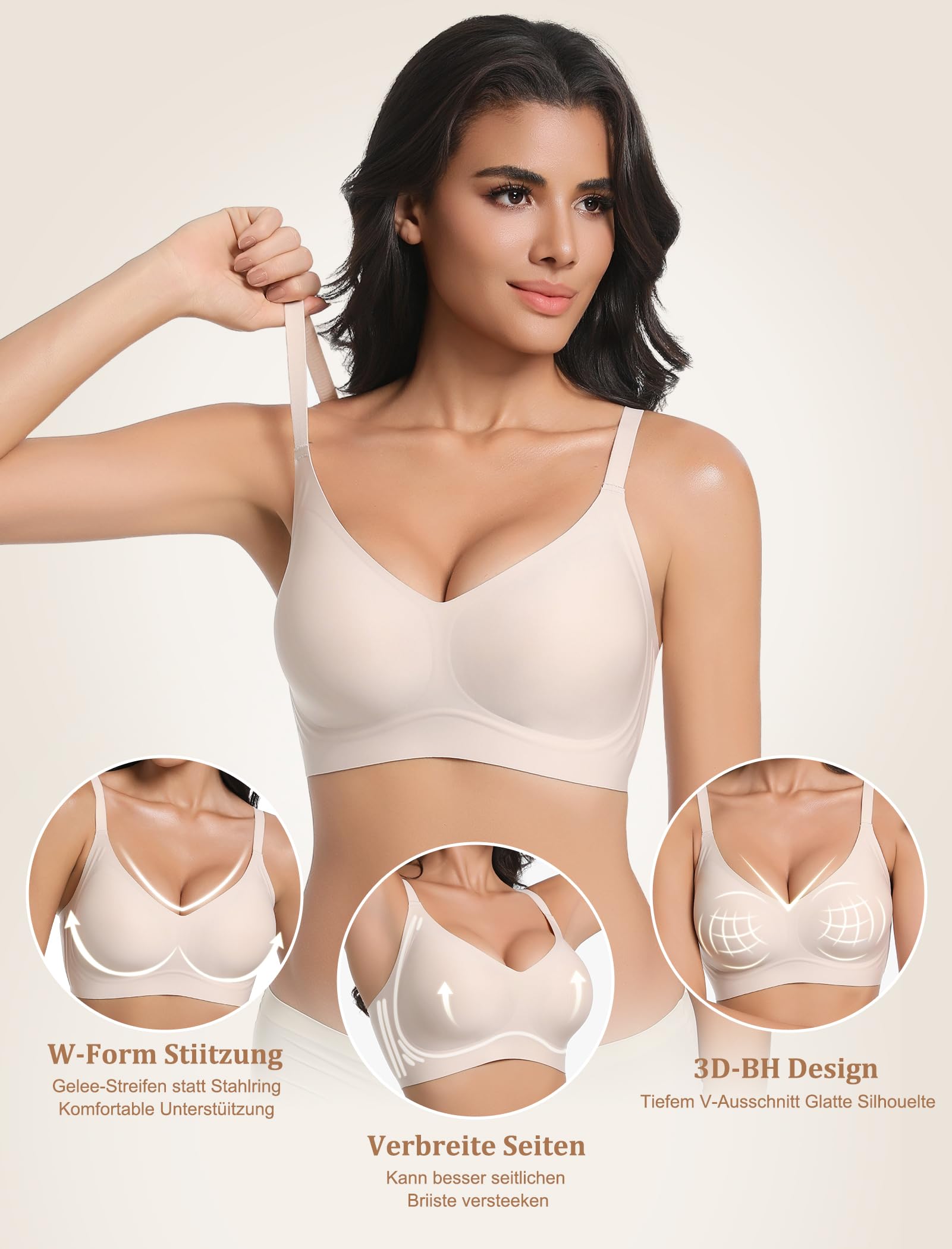BH Damen Ohne Bügel Push up BH Große Brüste Starker Halt Komfort Bügelloser Seamless Nahtloser BHS Soft Jelly Bra Bequemer Bustier Gepolstert Bralette