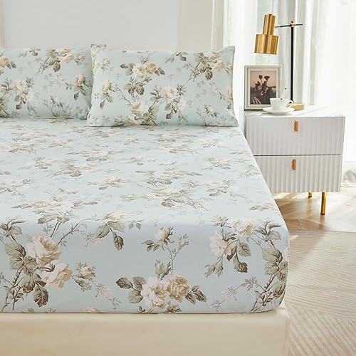 Miniatura 6 de Brandream Juego de sábanas de lujo con estampado floral de jardín de campo francés, 800 hilos, 100% algodón egipcio, patrón de tapiz chinoiserie,