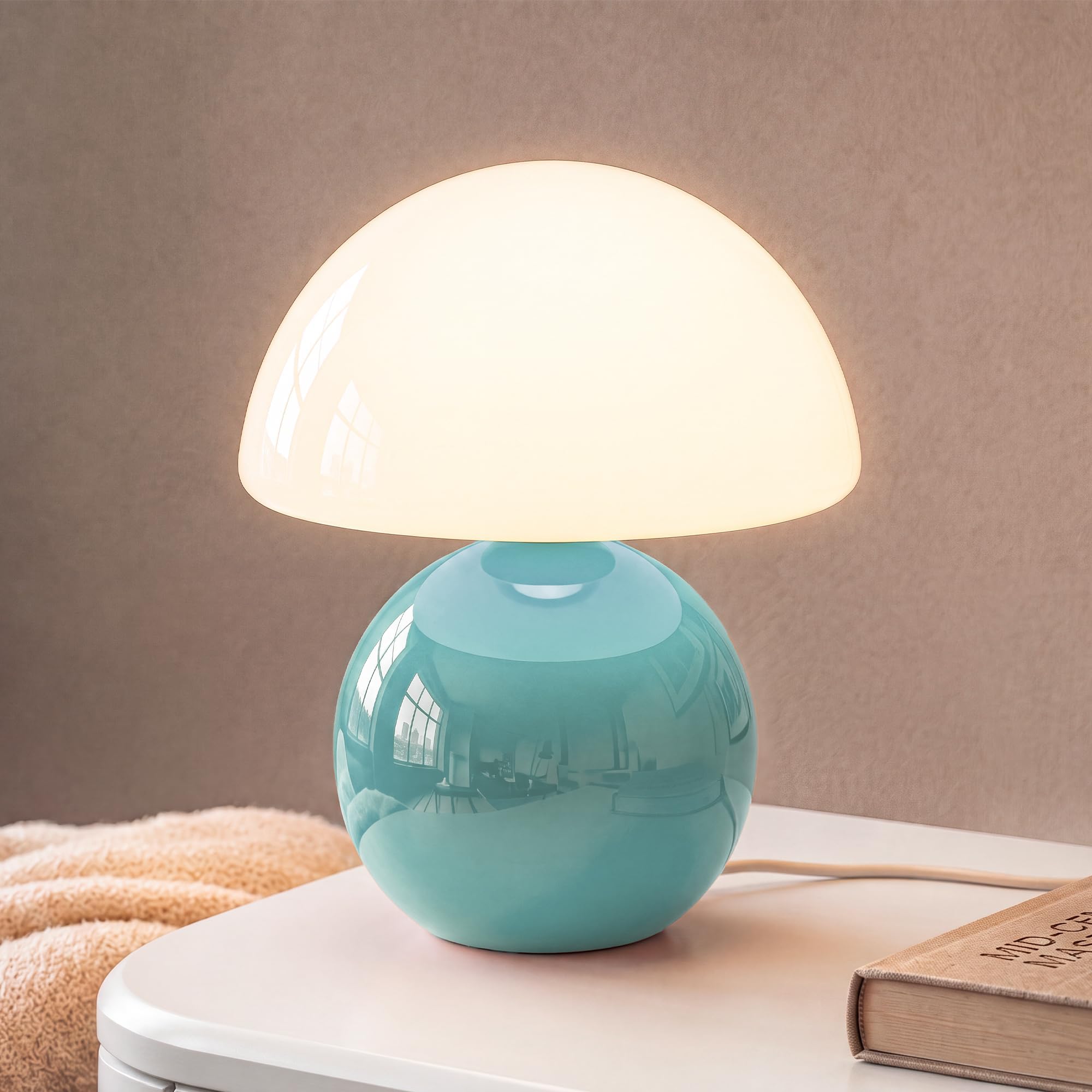Dawnwake Mushroom Shaped Bedside Lamp, LED Table Lamp with Dimmable Light, Decorative Table Lamp for Living Room, Bedroom, Mushroom Table Lamps, Ceramic and Glass Base