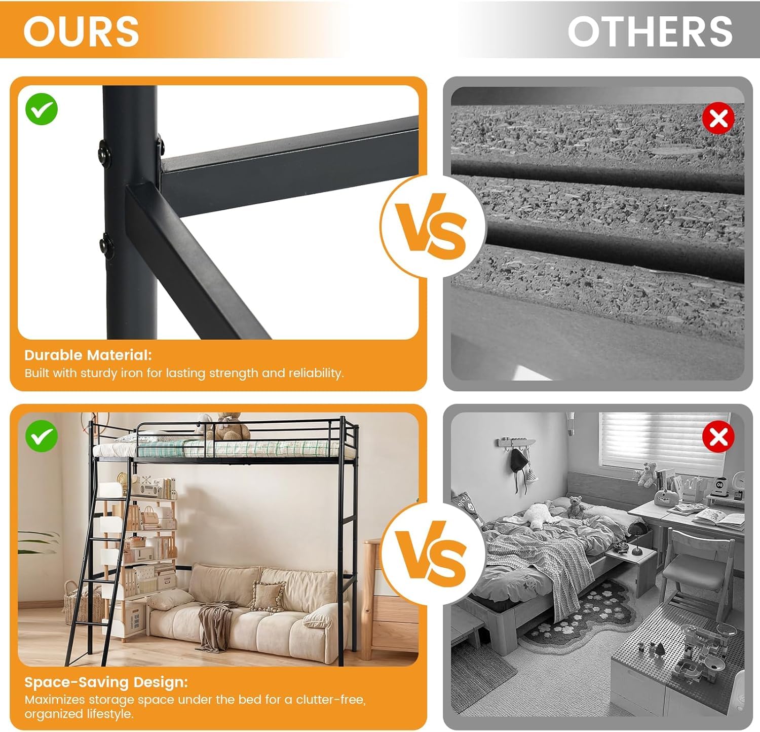 DORAFAIR Lit Mezzanine 1 Place Lit Superposé en Métal per Matelas de 90 x 200 CM avec Escalier pour Adultes et Enfants, Sécurité Garde-Corps et Espace Libre en Dessous, Noir