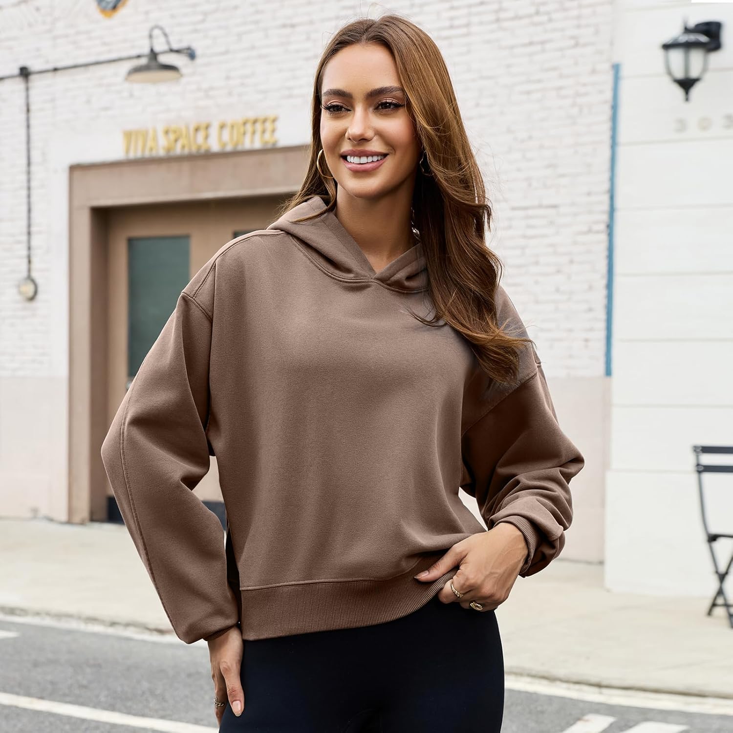 BINTEHGS Plain Vintage Acid Wash Crop Top Hoodie for Women Oversized Cropped Workout Hoodies Solid Gym Hooded Sweatshirts - Image 2