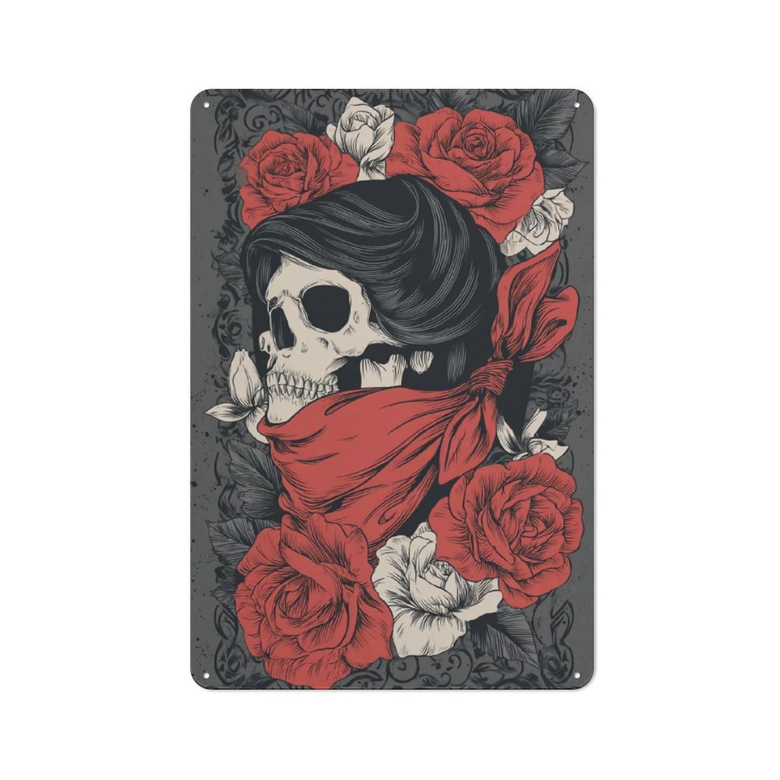 Junmoney Skull & Roses -3 Retro Metal Sign 30X20cm Featuring For Bar Or Restaurant, For Bar Decor Enthusiasts