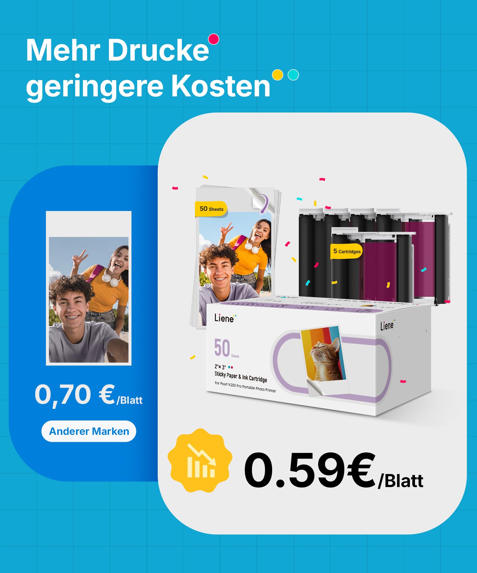 Liene Pearl N200 Pro Plus Tragbarer Mini-Fotodrucker Farbsublimation Bluetooth 300 DPI Sofortbilddrucker iPhone Android Gold