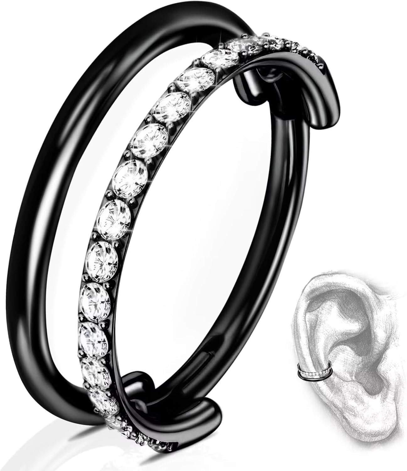 G23 Titanium Conch Piercing Jewelry Hoop: 16G 8mm/10mm/12mm Diamond Cartilage Earring Helix Double Piercing Hoop Septum Rings Hypoallergenic Nose Rings Hinged Segment Clicker Lip Rings Rook Daith Tragus Earrings