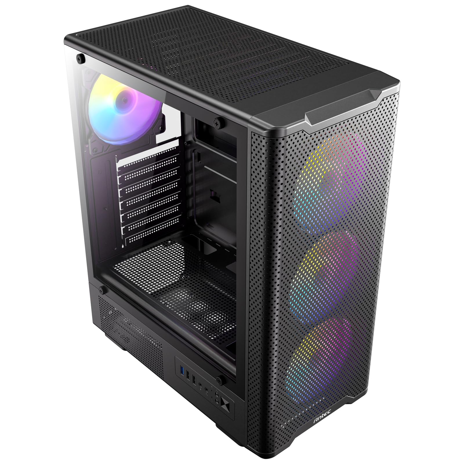 ANTEC VX-310 ARGB Gaming PC Gehäuse – ATX/Micro-ATX/ITX Mid Tower mit Tempered Glass und ARGB Lüftern, Schwarz