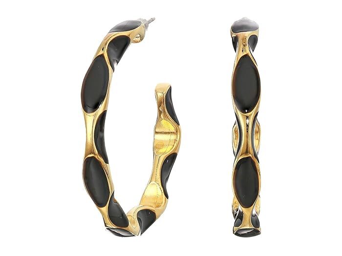 Kenneth Jay Lane  Gold with Black Enamel Spots Post Hoop Earrings (Gold/Black) Earring