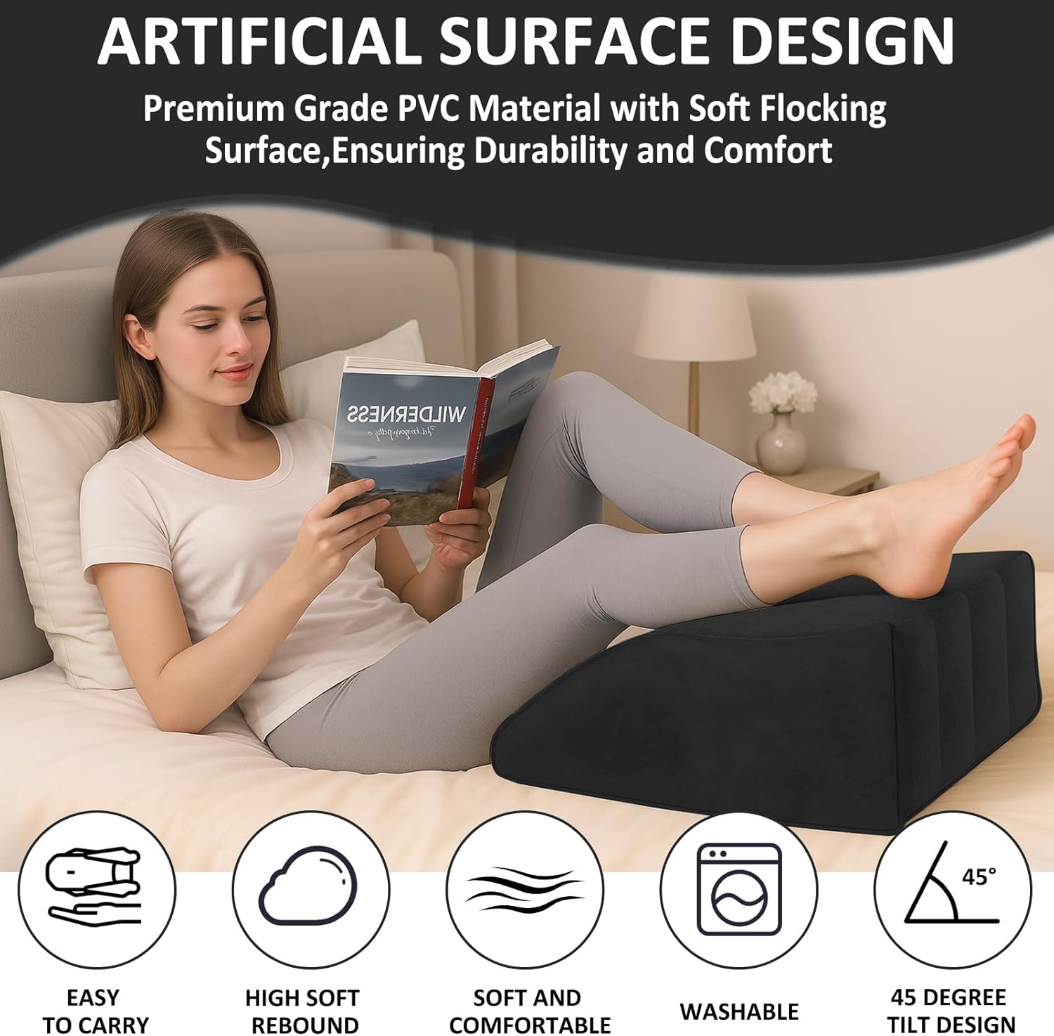 Inflatable Wedge Pillow for Leg Swelling - Inflatable Leg Elevating Pillow for After Surgery & Circulation,Wide Leg Pillow Elevation with Adjustable Sleep Mask for Traveling,Reading,Bed & Sofa Comfort