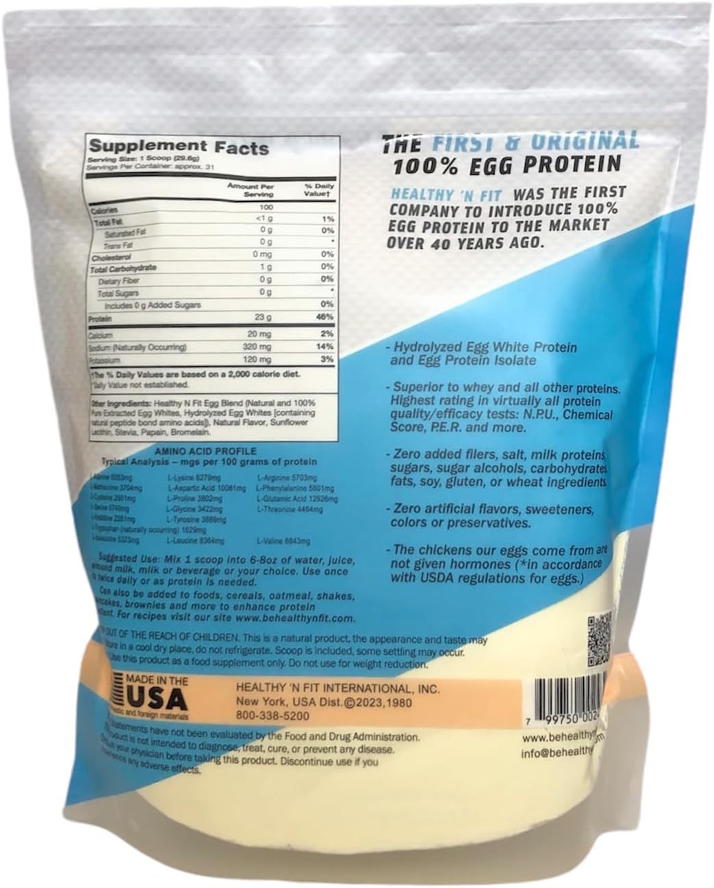 Healthy 'N Fit 100% Egg Protein- French Vanilla,2LB :100% Egg White Protein Plus Natural Peptides. Zero Sugar, Zero Fat